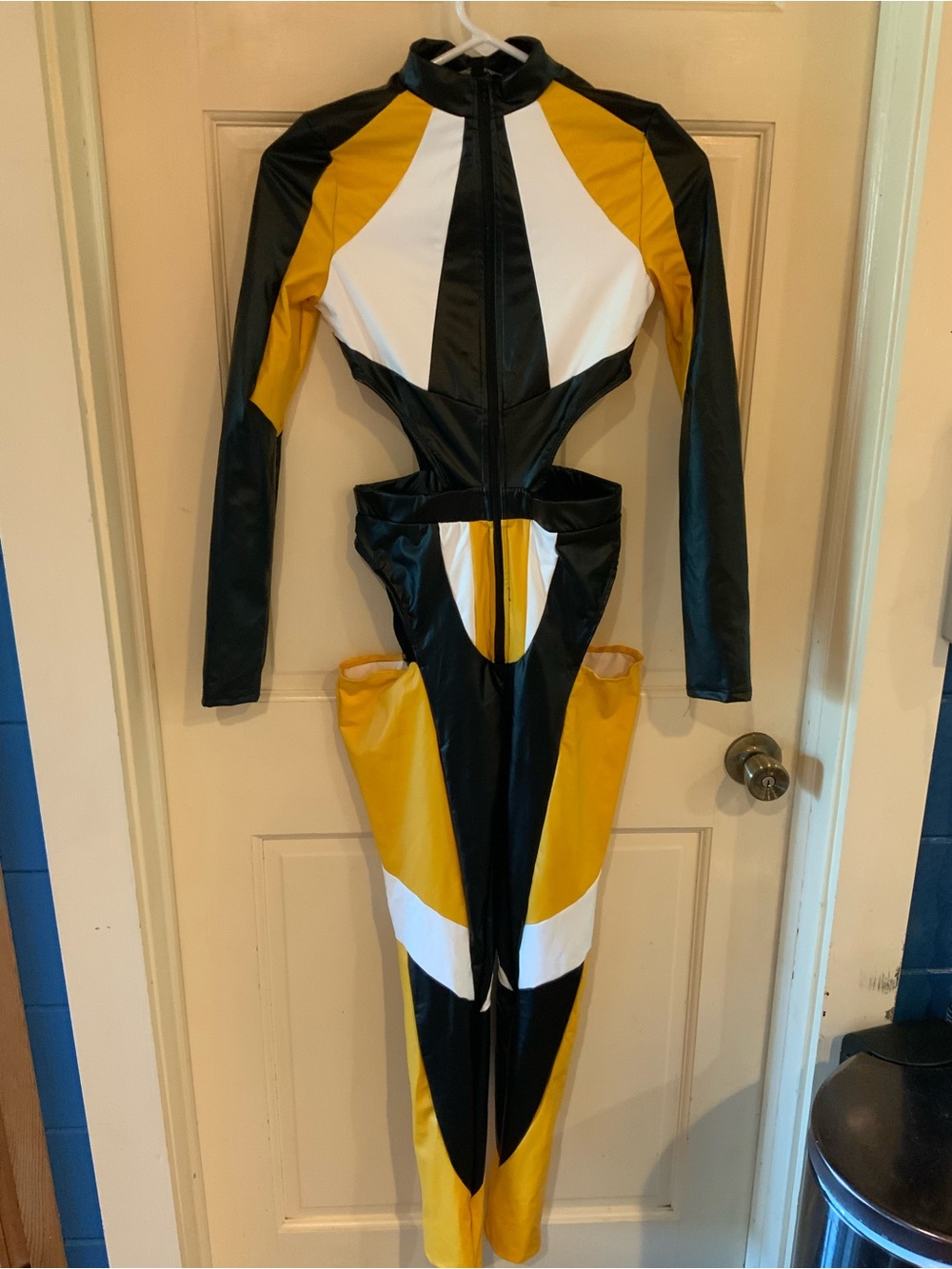 Racing themed cutout faux leather jumpsuit catsuit